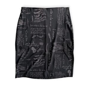 90s Graphic Print Stretch Pencil Skirt ~ Botanical Words